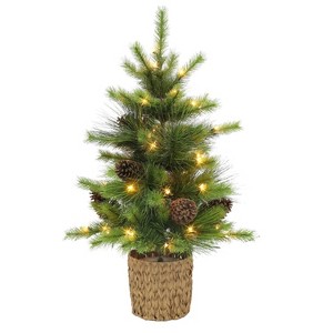 Puleo 42" Pre-lit Potted Artificial Christmas Tree with Clear Lights and Pine Cones: Indoor/Outdoor, PVC - 1 of 4