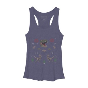Women's Design By Humans Ugly Dino Christmas Sweater By AnotheHero Racerback Tank Top - 1 of 3