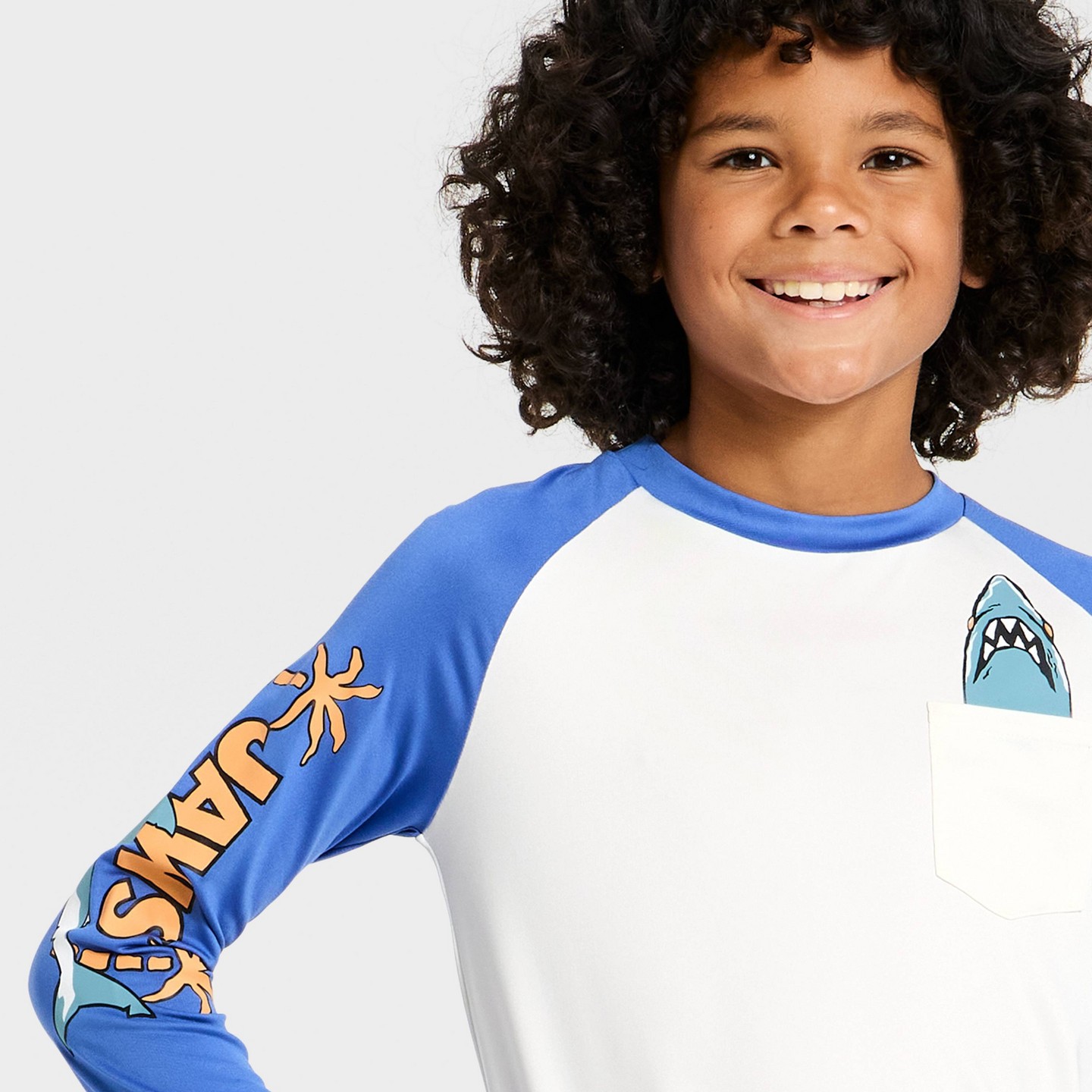 Детский топ JAWS Boys' Rash Guard Top - Sky Blue/Ivory M, цвет: Синий — фото 2