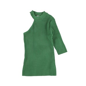 bar III Womens One-Shoulder Pullover Sweater, Green, Small - 1 of 2