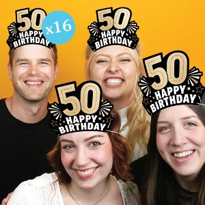 Big Dot of Happiness 50th Birthday Paper Crowns, Happy Birthday Party Headbands for Adults, DIY Black & Gold Milestone Party Hat Favors, 16 Count - 1 of 4