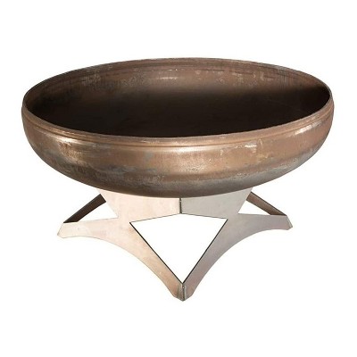 Ohio Flame Liberty 30-Inch Round Solid Carbon Steel Wood-Burning Outdoor Backyard Fire Bowl Pit with Center Drainage Hole and Angled Base, Steel