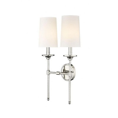 Emily Elegant Matte Black 2-Light Cylinder Wall Sconce with Off-White Shades