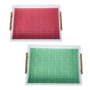 Transpac MDF Glazed Bright Tray Set of 2 Home Decorations Spring - 1 of 1