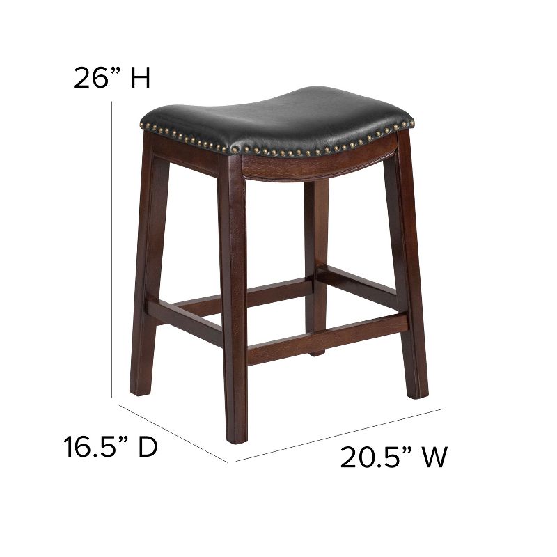 Emma and Oliver 26"H Backless Wood Counter Height Stool with Leather Saddle Seat, 4 of 11