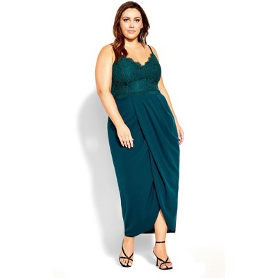 Women's Plus Size Lace Touch Dress - emerald | CITY CHIC