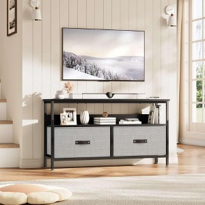 50" dresser-style TV stand with 2 drawers; compact entertainment center in grey with black drawers, perfect for living room or bedroom storage. - 1 of 4