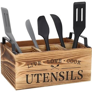 LunaLulinlk Wood Utensil Holder, Silverware Organizer with 4 Compartments for Kitchen Counter, Farmhouse Wood Flatware Utensil Organizer Storage - 1 of 4