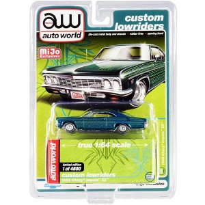 1966 Chevrolet Impala SS Blue Metallic with Graphics "Custom Lowriders" Ltd Ed 4800 pcs 1/64 Diecast Model Car by Auto World - 1 of 3