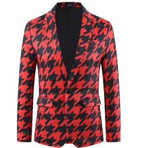 INSPIRE CHIC Men's Slim Fit Prom Business Houndstooth Pattern Blazers - 1 of 4