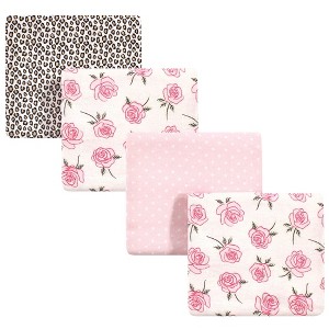 Little Treasure Baby Girl Cotton Flannel Receiving Blankets, Rose Leopard 4-Pack, One Size - 1 of 2