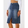 Allegra K Women's Slit Elastic High Waist Below Knee Length Stretch Bodycon Pencil Denim Skirt - 2 of 4