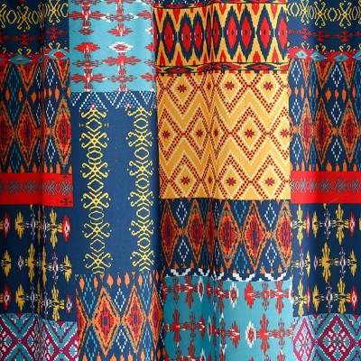 Vibrant Multi-Color Patchwork Fabric Shower Curtain, 72" x 72"