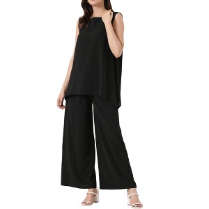Allegra K Women's Casual Sleeveless Tunic Top with Elastic Waist Wide Leg Pants 2-Pieced Suit Set - 1 of 4