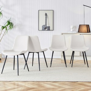 ORRD Set of 4 White Faux Leather Dining Chairs, Curved Wide Cushion & Black Metal Legs for Kitchen Restaurant Office - 1 of 4