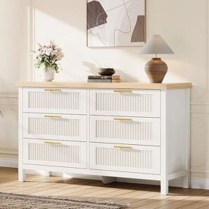 Fluted 6-Drawer Dresser, 47.4" Wide Wood Chest of Drawers & Clothes Storage Cabinet, TV Stand for Bedroom, Nursery, Living Room - 1 of 4