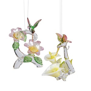 Gallerie II Hummingbird & Flower Christmas Xmas Ornament Set of 2 - 1 of 3