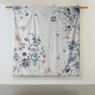 Maddy Blue Floral Cotton King/Cal King Duvet Cover Set