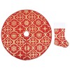 Aghana Digitals 4 ft Red Fabric Christmas Tree Skirt with Snow Pattern & Matching Sock - Soft, - 2 of 4
