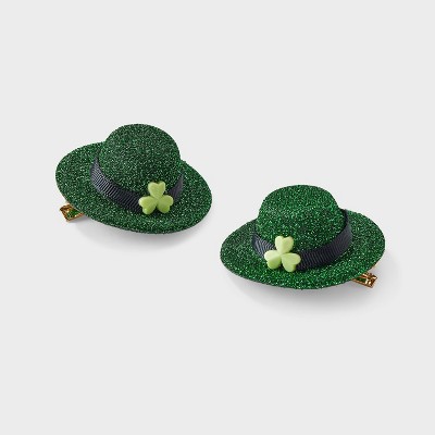 St. Patrick's Day Leprechaun Hat Hair Clip Set 2pc - Green