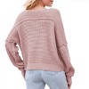 Women's V-Neck Cold Shoulder Sweater Soft Knit Winter Top Cozy Spliced Design Skin Friendly Fall Fashion - 2 of 4