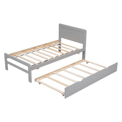 NicBex Twin Size Wood Platform Bed Frame with Trundle for Adults/Boys/Girls