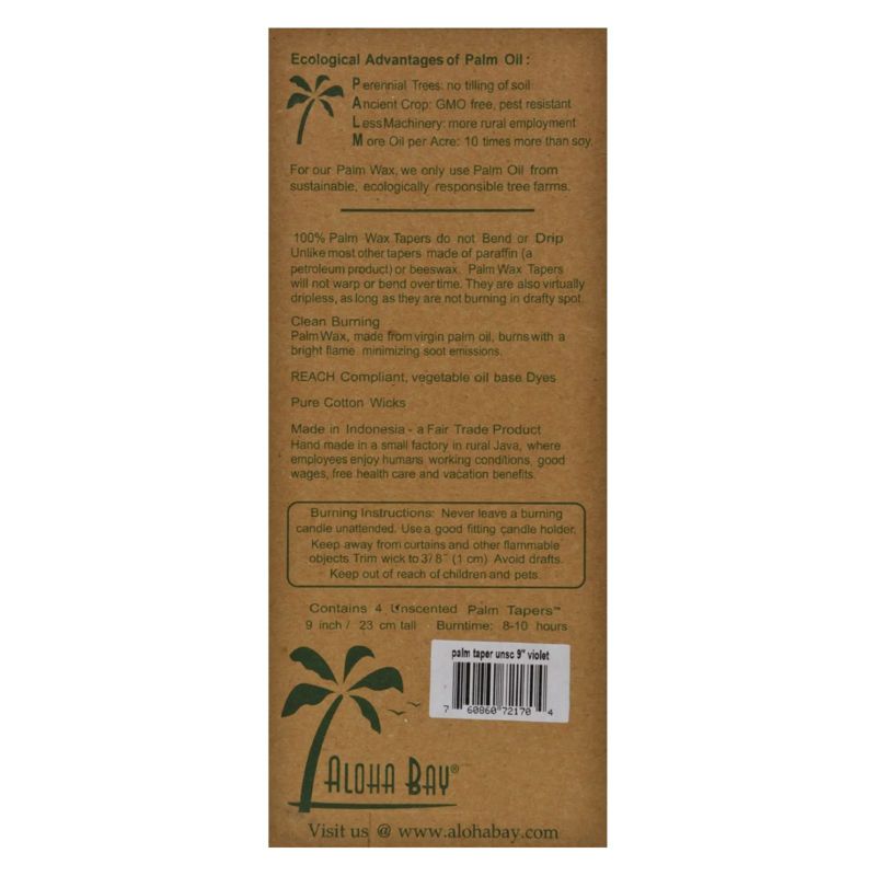 Aloha Bay Violet Unscented Palm Taper Candles - 4 ct, 2 of 3