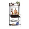 Kings Brand Furniture Lindsay Red Tile Bakers Rack with 9 Wine Bottle Capacity Rack & 8 Hooks - Kitchen Storage Organizer - 2 of 4