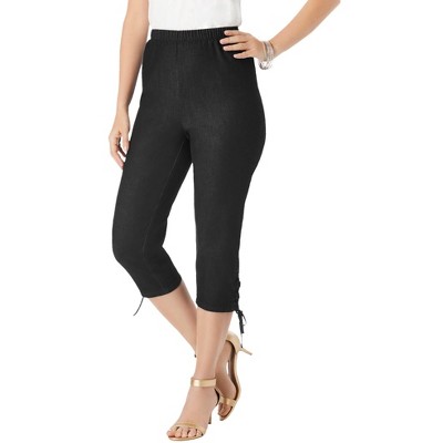 Roaman's Women's Plus Size Comfort Stretch Lace Up Capri Jean