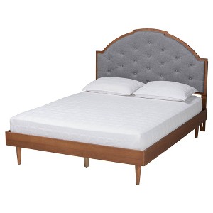 Baxton Studio Queen Ardelle Fabric and Wood Platform Bed Gray/Walnut Brown - 1 of 4