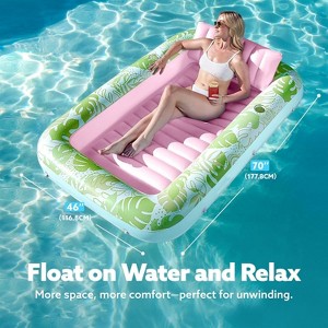 Jasonwell 4-in-1 Inflatable Tanning Pool Lounger, 70"x46" Float with Pillow, Sunbathing Bed Raft for Adults, Cyan Pink, Large - 1 of 4