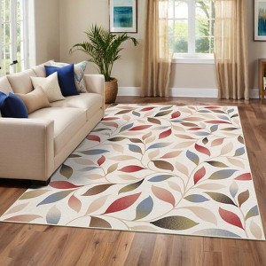 Area Rug, Extra Large Modern Area Rug - Clearance Leaves Pattern Non Slip Non Shedding Ultra Soft Foldable Low Pile Botanical Carpet - 1 of 4