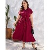 Coolmee Women's Plus Size Summer Dress Tie Belt Work Polo Dress Business Casual Button Down Maxi Dresses - 3 of 4