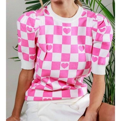 Women's Checkerboard Heart Sweater - Vine & Love