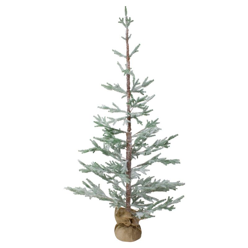Northlight Frosted Slim Pine Artificial Christmas Tree in Burlap Base - 5' - Unlit, 1 of 7