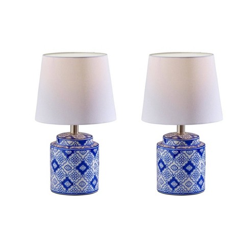 Adesso (Set of 2) Polly Bonus Table Lamps White and Blue: Ceramic Base, Polyester Drum Shade, ETL Listed - image 1 of 4