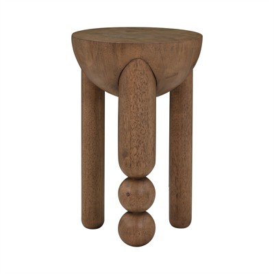 Cognac Brown Round Rubberwood Accent Table