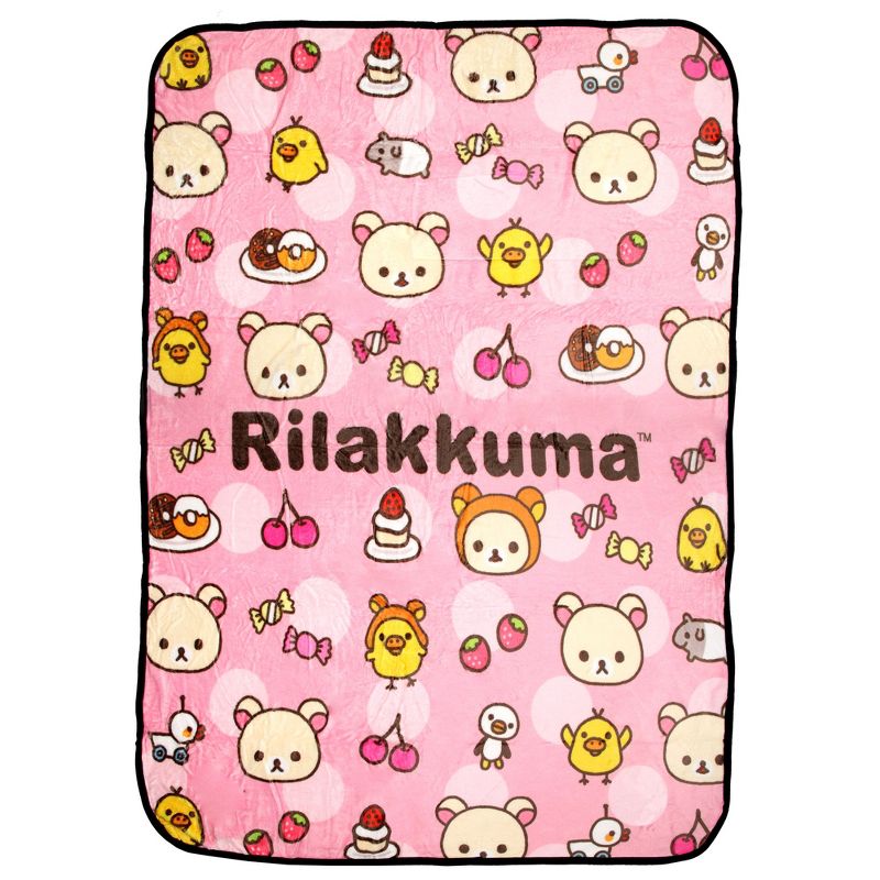 Sanrio-X Rilakkuma Korilakuma And Kiiroitori Soft Plush Throw Blanket 45" x 60" Pink, 1 of 5