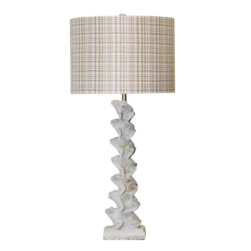 Ribbit Table Lamp Stacked Cement Frogs with Pastel Plaid Shade - StyleCraft, 5 of 6