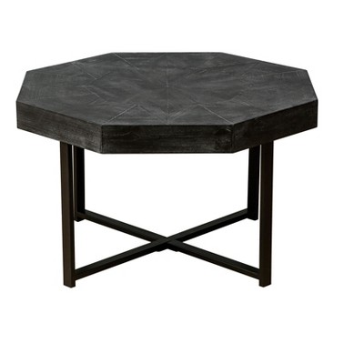 NicBex 29.1 Inch Wood Octagonal Coffee Table with Patchwork Craft Tabletop and Cross Metal Base for Living Room