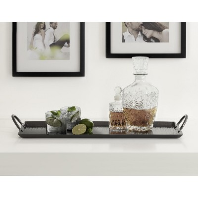Sanzo Pewter Hammered Metal Rectangular Tray with Handles