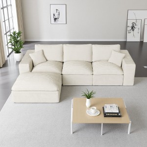108" Corduroy L-Shaped Modular Sectional Sofa, Interchangeable Chaise - 1 of 4