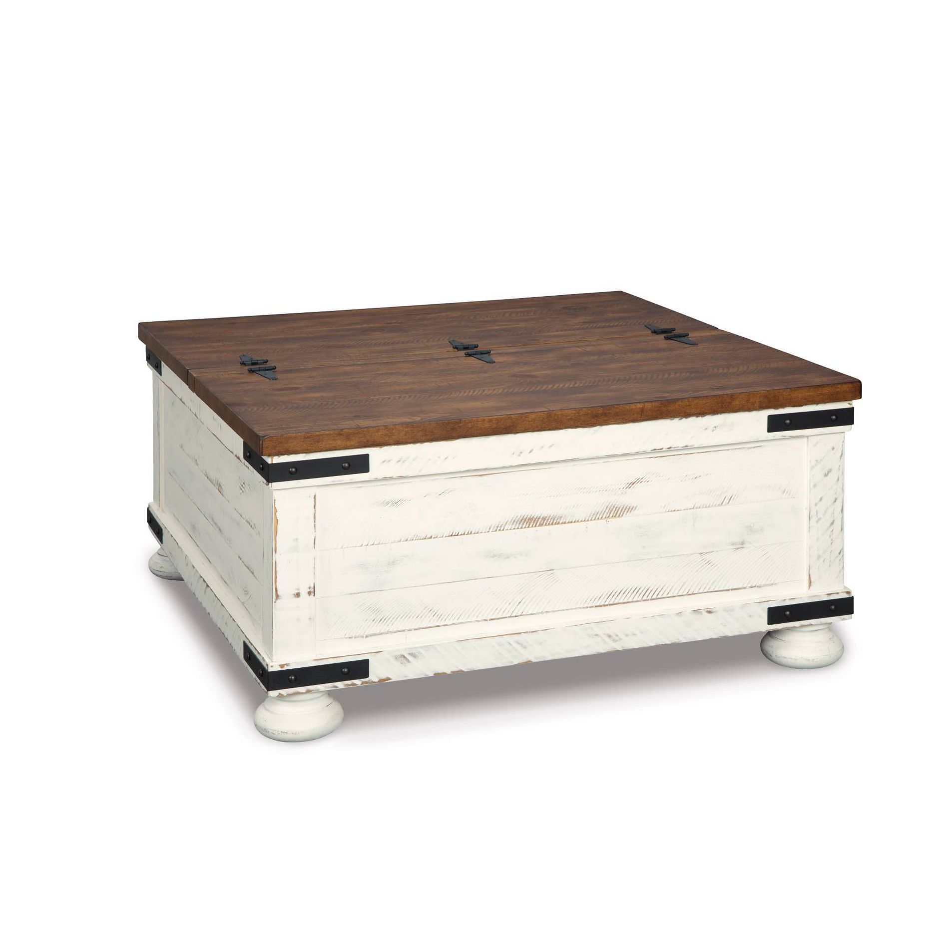 Wystfield Cocktail Table with Storage White/Brown - Signature Design by Ashley: Rectangular Lift-Top, Distressed Two-Tone Finish