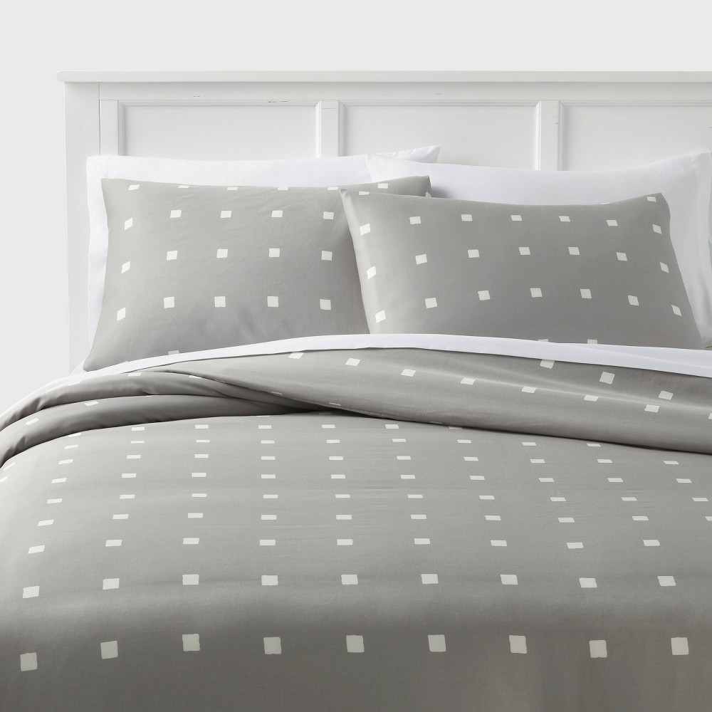 Photos - Bed Linen Full/Queen Printed Easy Care Duvet Cover and Sham Set Light Gray/White Dot