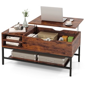 Costway Lift Top Coffee Table Sturdy Metal Frame Storage Table for Living Room Rustic Brown - 1 of 4