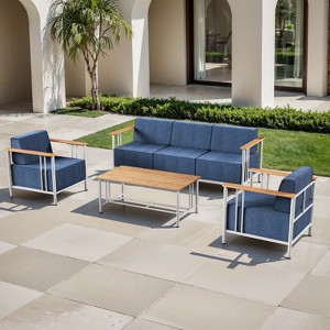 Belord Patio Furniture Set with 10" Extra Thick Cushion, 4PCS Outdoor Conversation Set Metal Patio Set with Patio Chair, Couch and Coffee Table - 1 of 4