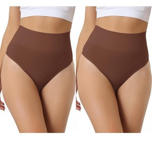 Allegra K Women's High-Waisted Invisible Stretchy Comfortable Thong 2 Packs - 1 of 4