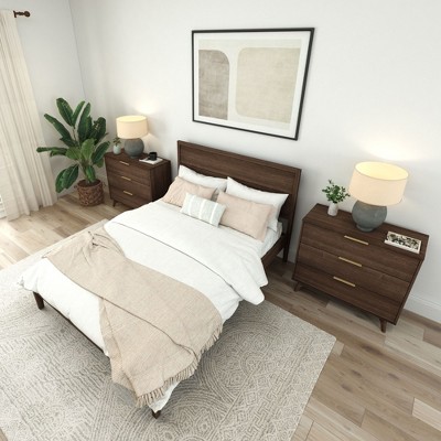 Walnut Queen Solid Pine Wood Bed Frame with Headboard
