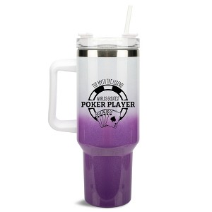 100 North World's Greatest Poker Player Chip & Cards Wrap-Around 40 Oz. Stainless Steel Water Bottle Coffee Mug, Spill & Leak Resistant, Travel - 1 of 4