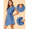 INSPIRE CHIC Women's Short Sleeve Button Down Belted Dress - 2 of 4